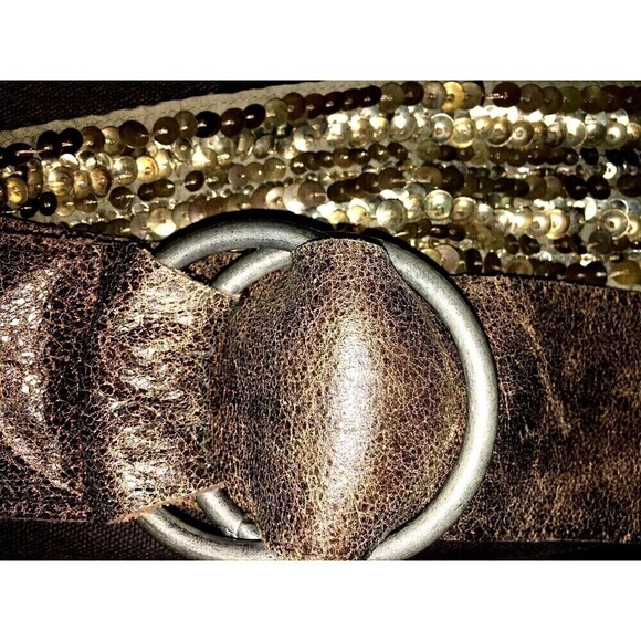 Old Navy Leather Sequin Belt, Gold - Silver Sequin L - Picture 1 of 7
